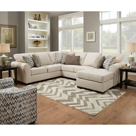 Casual Sectional Sofa with Right Arm Facing Chaise